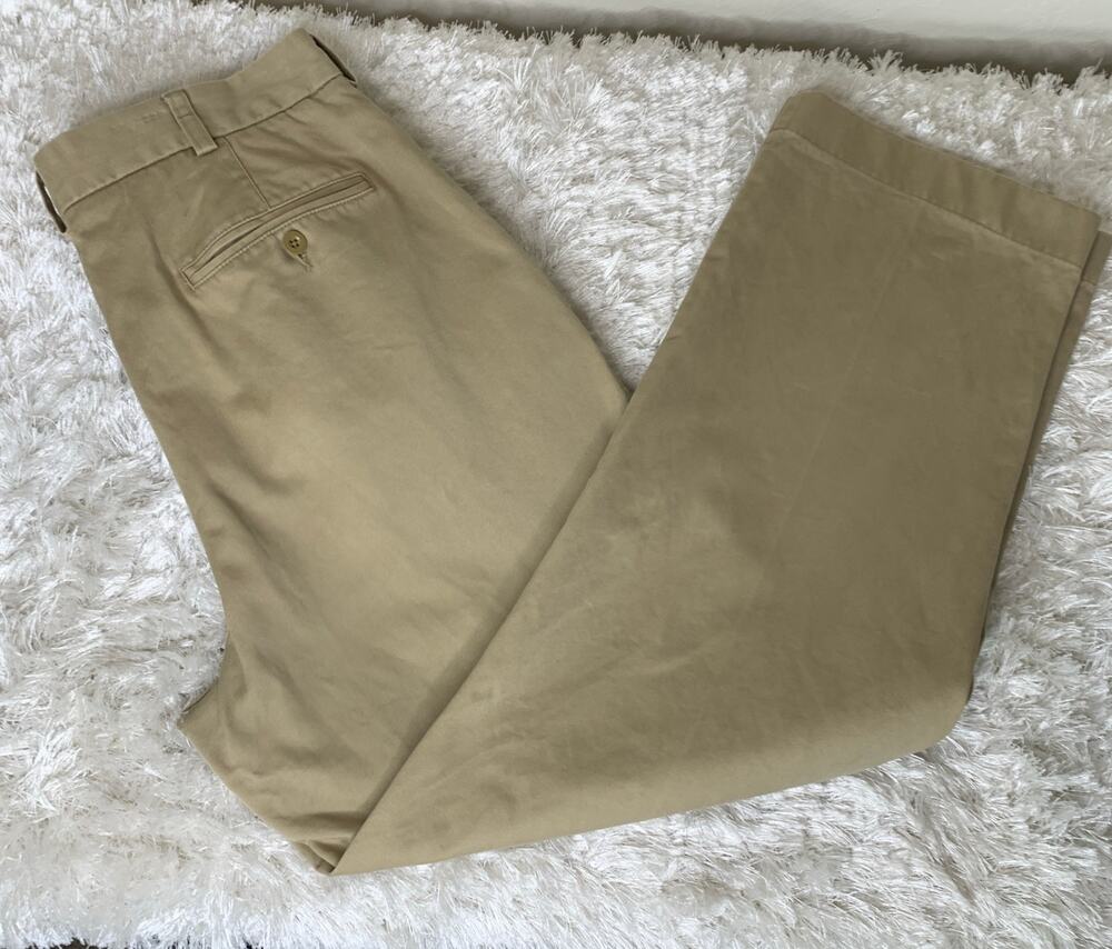 Lands' End Khaki Flat Front Pants Sz 35